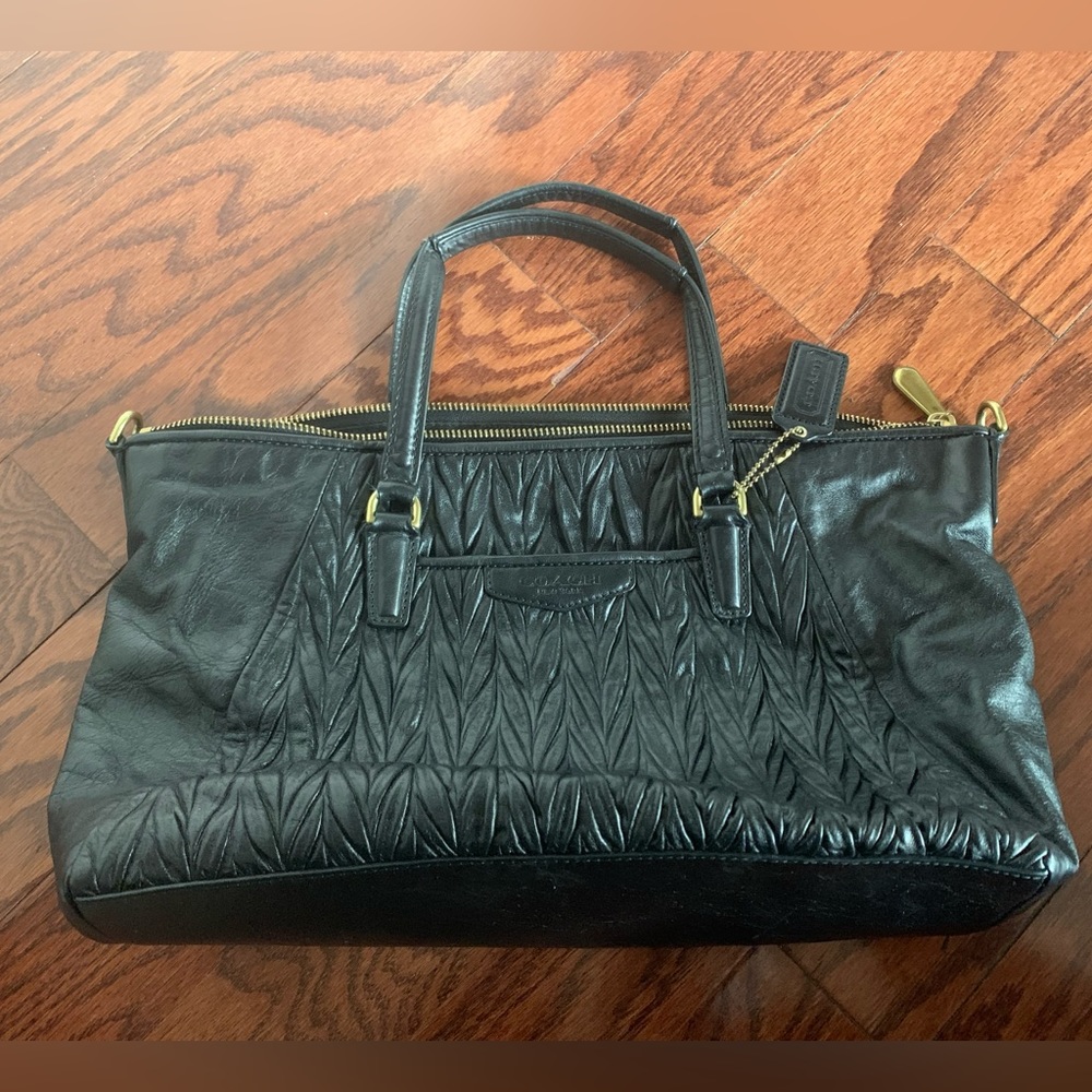 Coach Gathered Satchel Black Leather Shoulder Bag